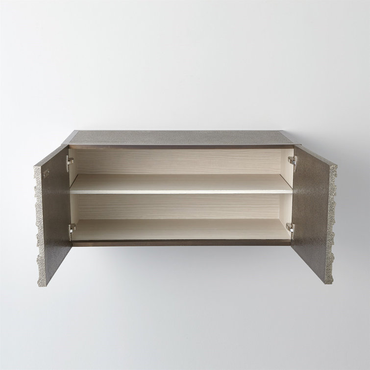 Silver Geometric Relief Floating Cabinet with Adjustable Shelving