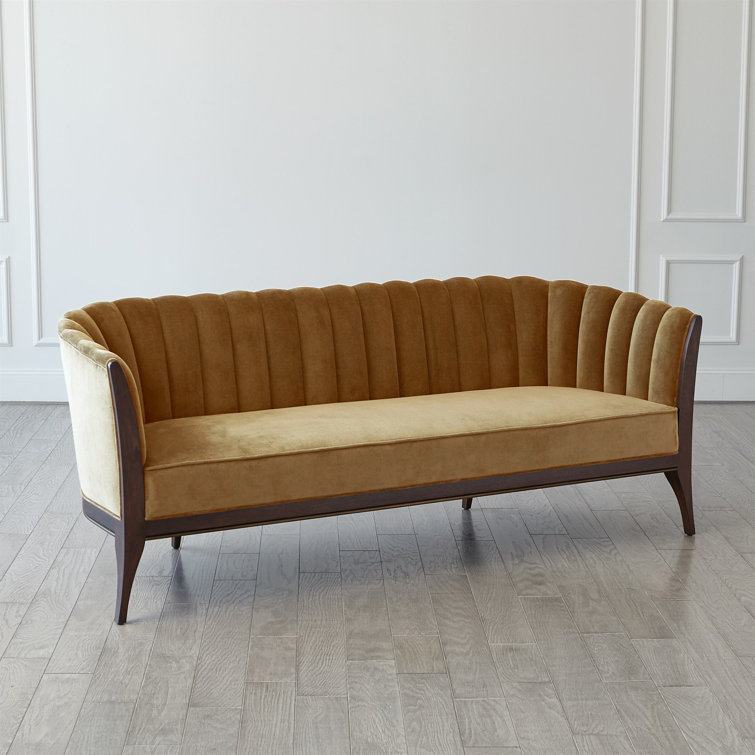 Elegant Toast Velvet 3-Seater Sofa with Brass Accent and Walnut Legs
