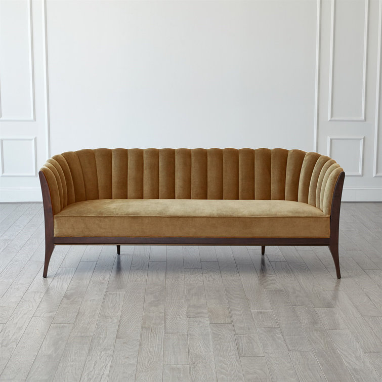 Elegant Toast Velvet 3-Seater Sofa with Brass Accent and Walnut Legs