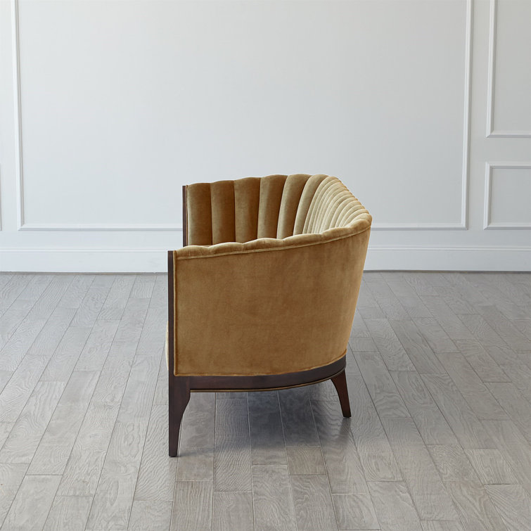 Elegant Toast Velvet 3-Seater Sofa with Brass Accent and Walnut Legs