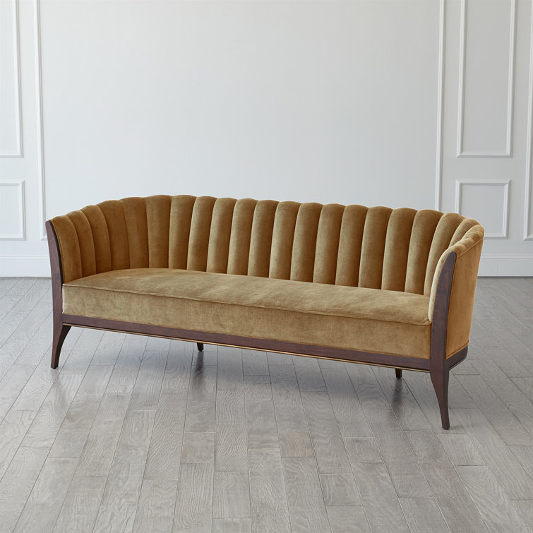 Elegant Toast Velvet 3-Seater Sofa with Brass Accent and Walnut Legs