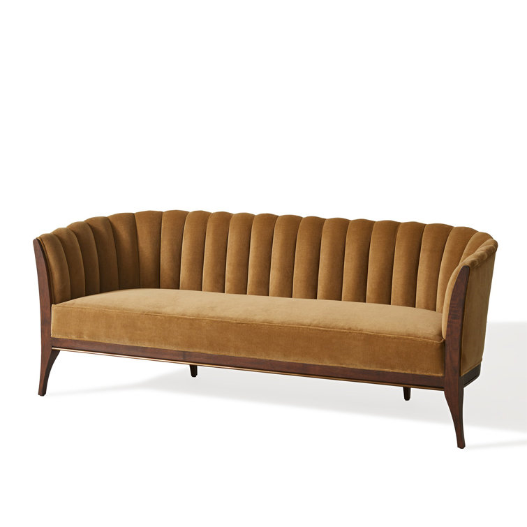 Elegant Toast Velvet 3-Seater Sofa with Brass Accent and Walnut Legs