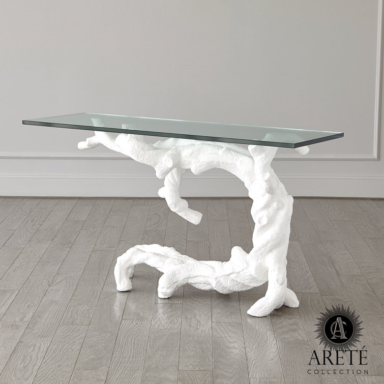 Twisted Juniper Matte White Cast Aluminum Console with Tempered Glass Top
