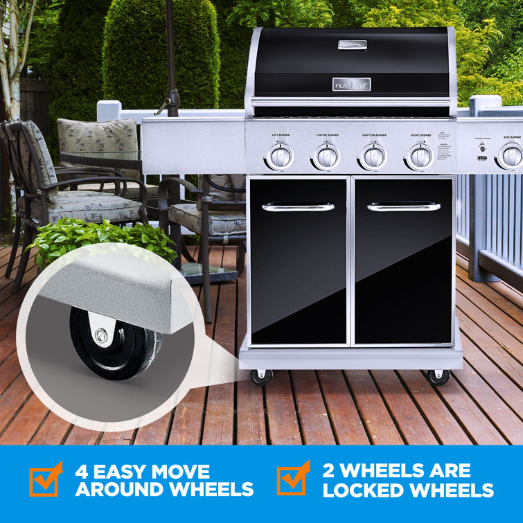 NutriChef Stainless Steel 5-Burner Propane Gas Grill with Side Burner