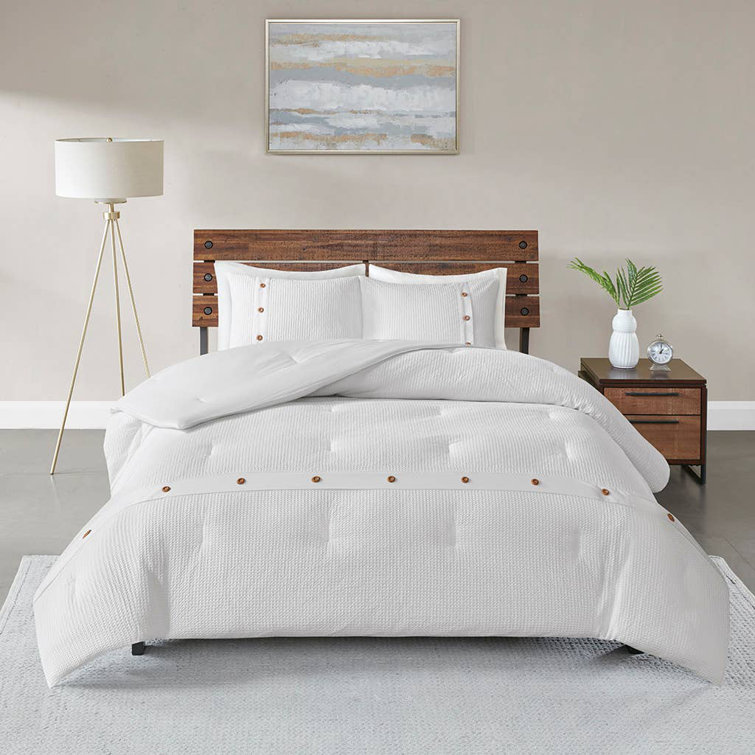 White Cotton Waffle Weave King/Cal King Duvet Cover Set