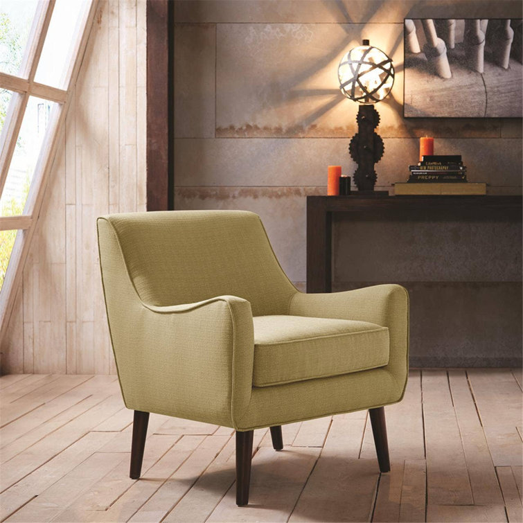 Mid-Century Modern Green Upholstered Accent Chair with Wood Legs