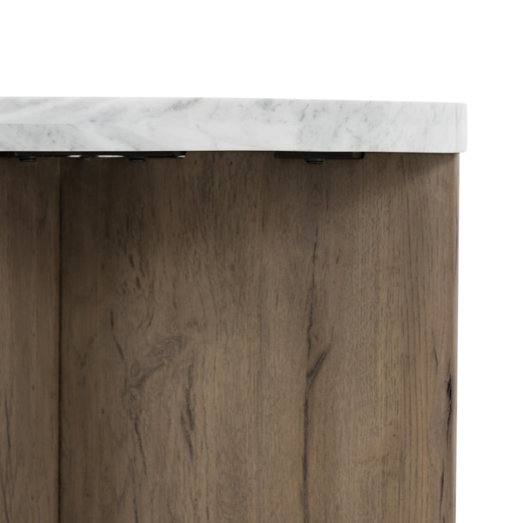 Contemporary Bianco Oak Round End Table with Italian Marble Top