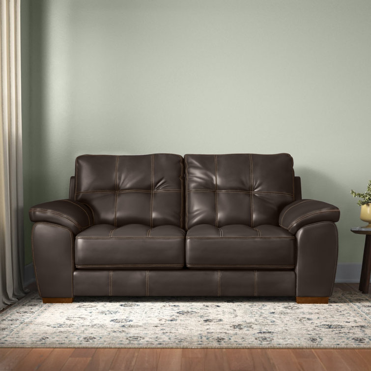 Chocolate Tufted Faux Leather Pillow-Top Arm Loveseat