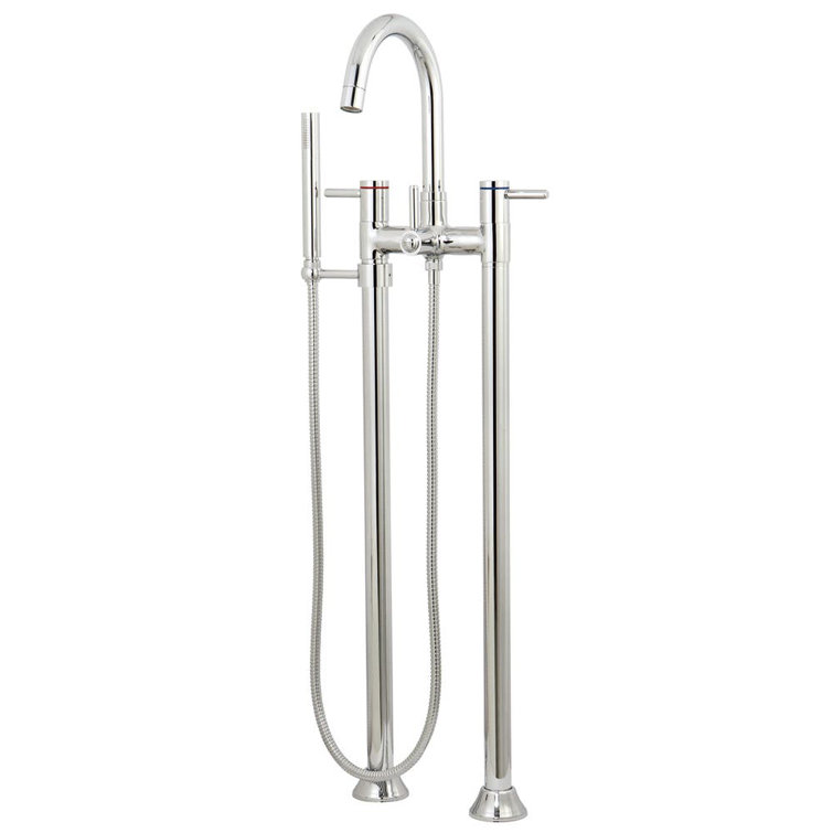 Polished Chrome Freestanding Tub Faucet with Hand Shower