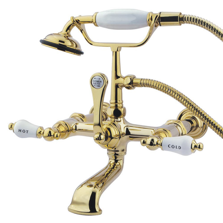 Polished Brass Vintage Wall Mount Clawfoot Tub Faucet with Hand Shower