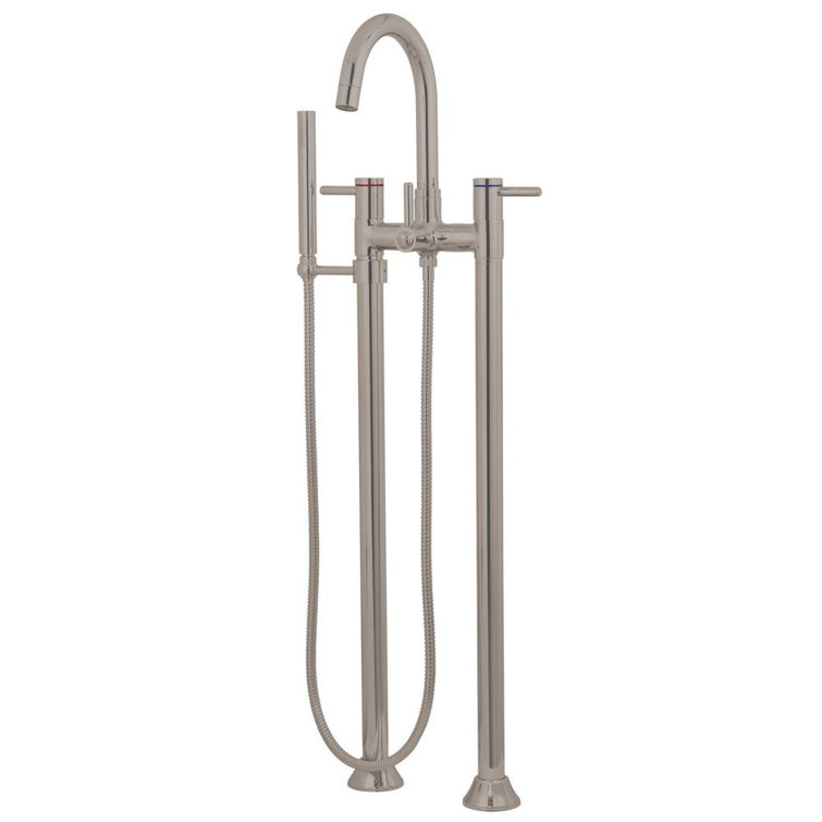 Satin Nickel Freestanding Tub Faucet with Hand Shower