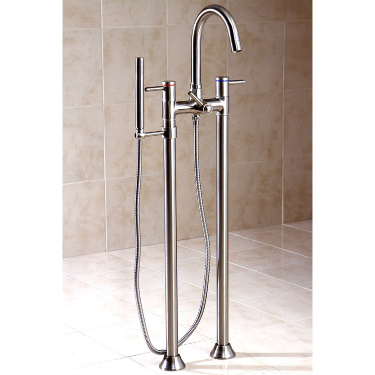 Satin Nickel Freestanding Tub Faucet with Hand Shower