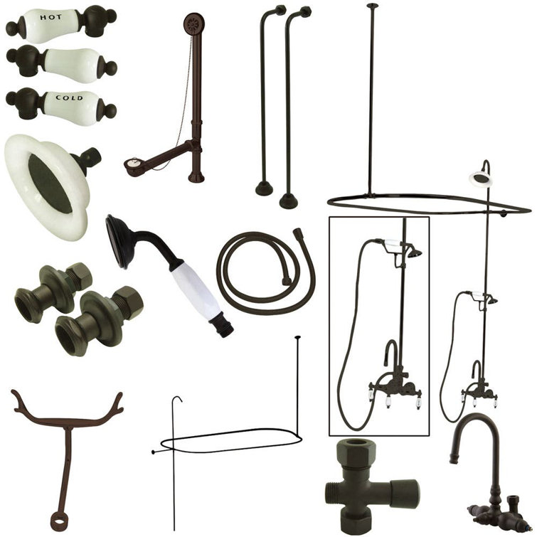 Vintage Oil Rubbed Bronze Clawfoot Tub Faucet Package with Shower Enclosure