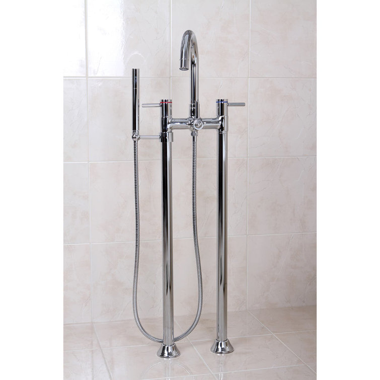 Polished Chrome Freestanding Tub Faucet with Hand Shower