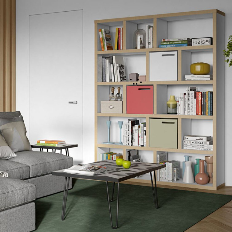 Berlin Pure White 59" Wide 5-Level Plywood Geometric Bookcase