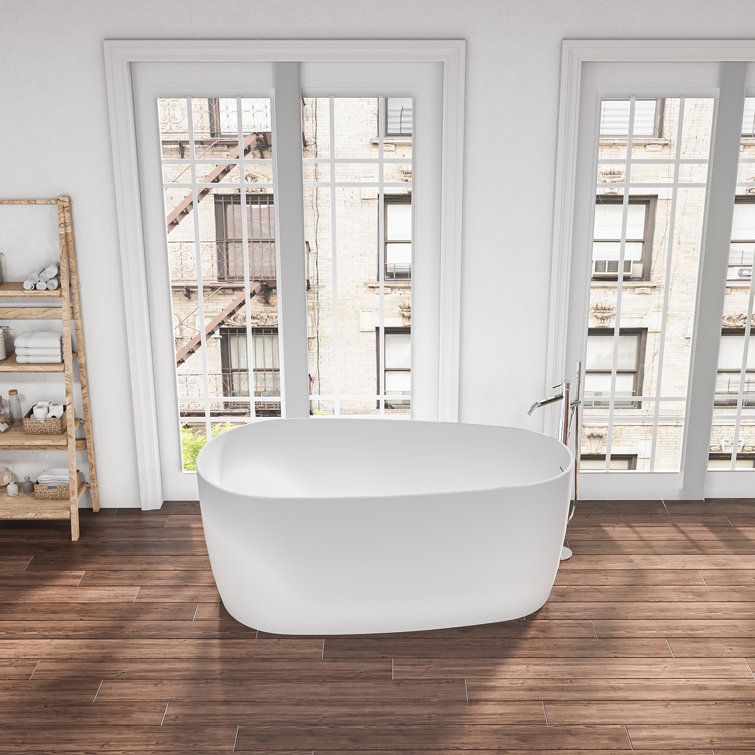 67'' Matte White Oval Acrylic Freestanding Soaking Bathtub