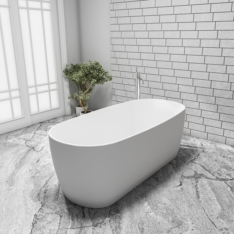 Azagra 67'' Matte White Oval Acrylic Freestanding Soaking Bathtub