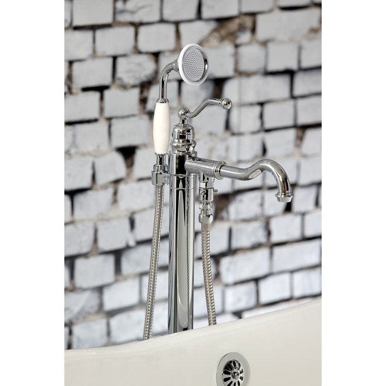 Polished Chrome Freestanding Tub Faucet with Hand Shower