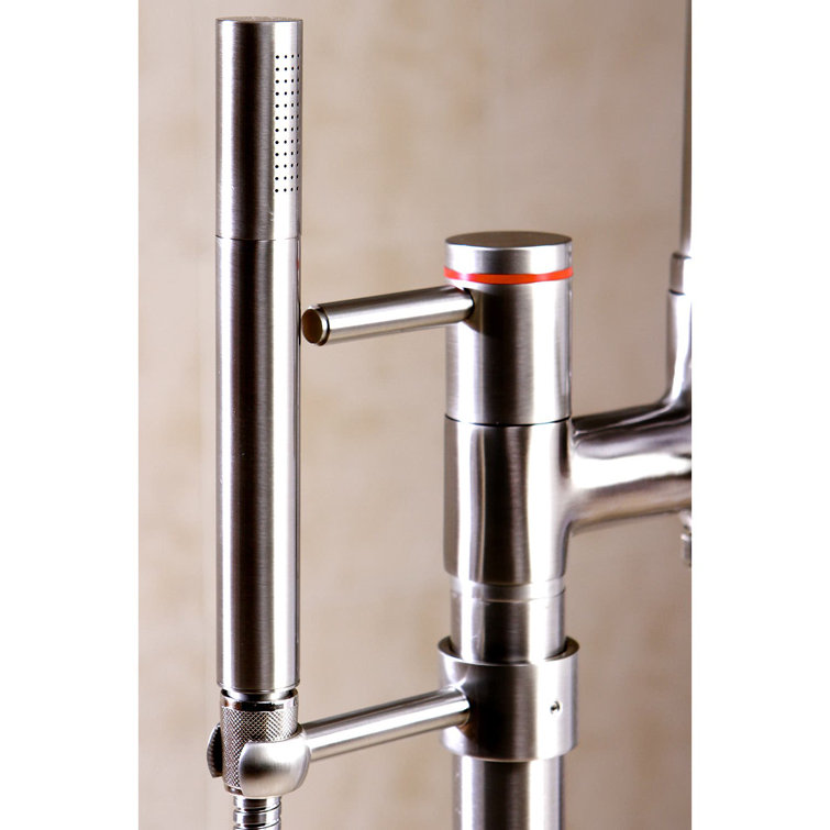 Satin Nickel Freestanding Tub Faucet with Hand Shower