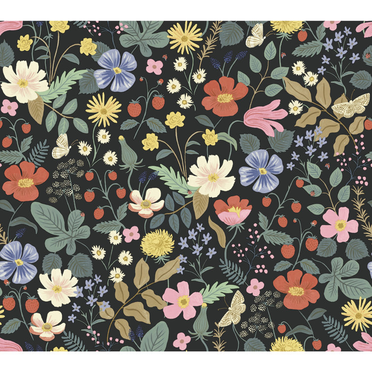 Black Floral Removable Washable Wallpaper Roll