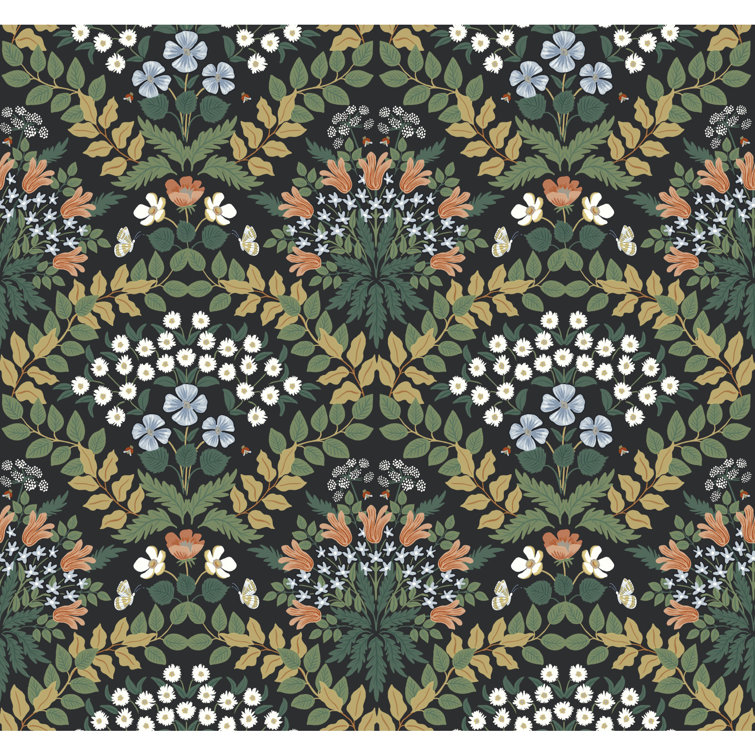 Bramble Art Nouveau 27' Black/Green Smooth Wallpaper Roll