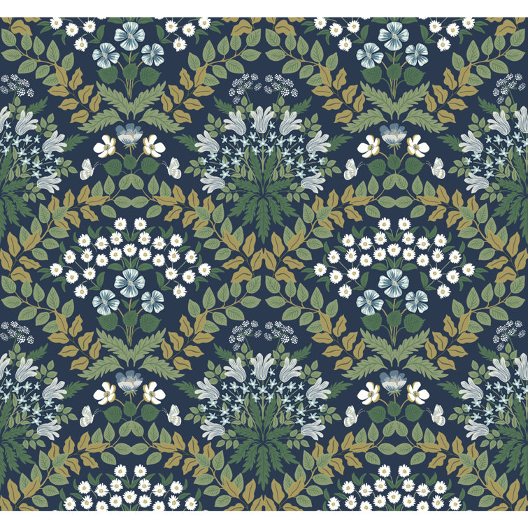 Scandinavian Navy Blue Floral & Butterfly 27' Wallpaper Roll