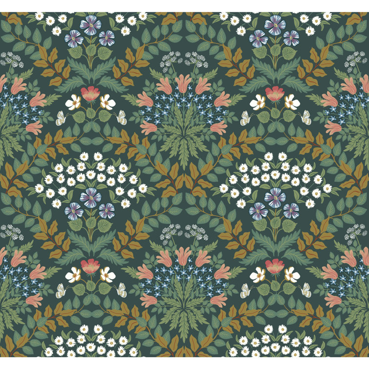 Green and Gold Floral Nonwoven Wallpaper Roll