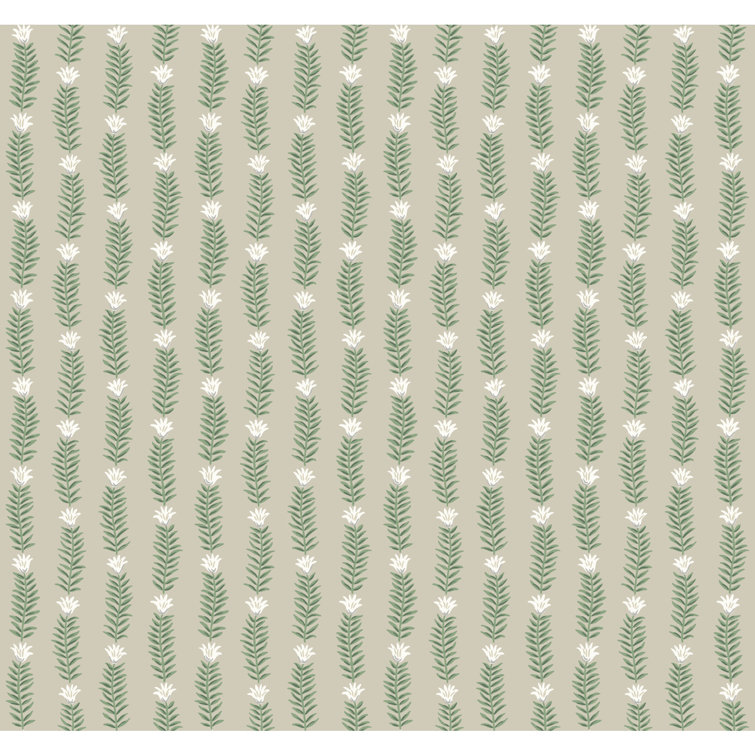 Eden's Whimsy Beige & Green Organic Stripe Wallpaper Roll