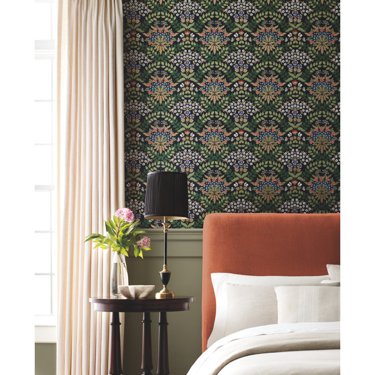 Bramble Art Nouveau 27' Black/Green Smooth Wallpaper Roll