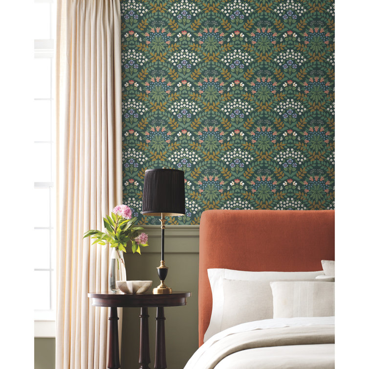 Green and Gold Floral Nonwoven Wallpaper Roll
