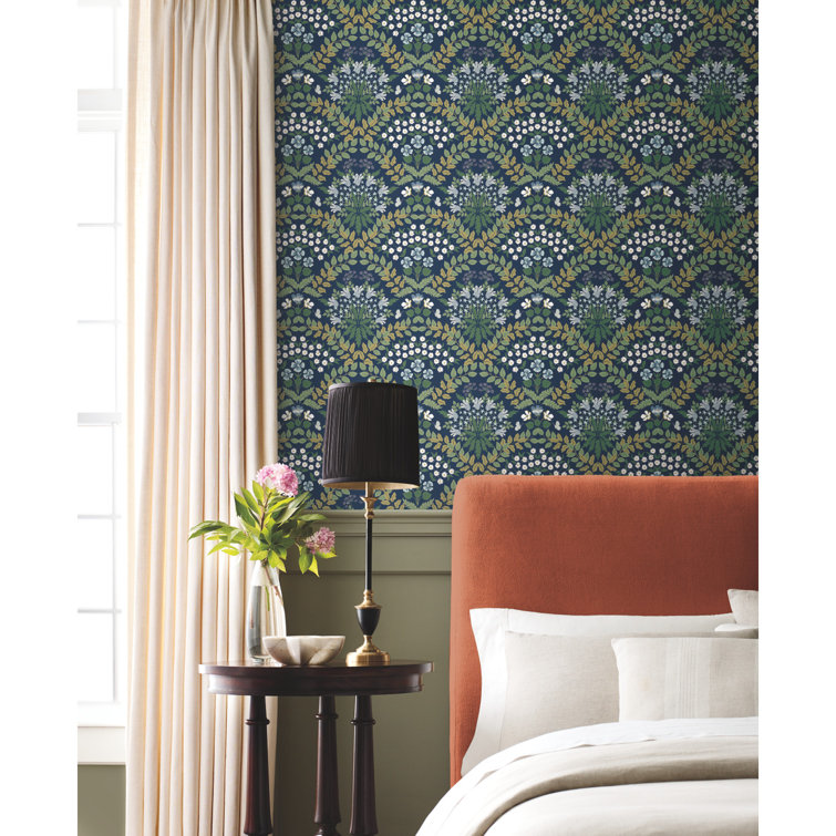 Scandinavian Navy Blue Floral & Butterfly 27' Wallpaper Roll