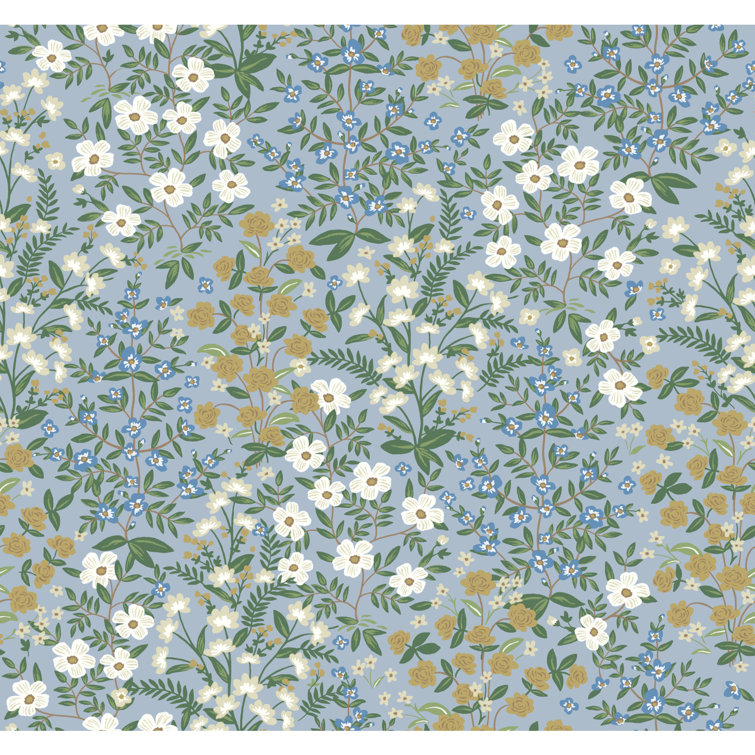 Blue and White Floral Nonwoven Wallpaper Roll