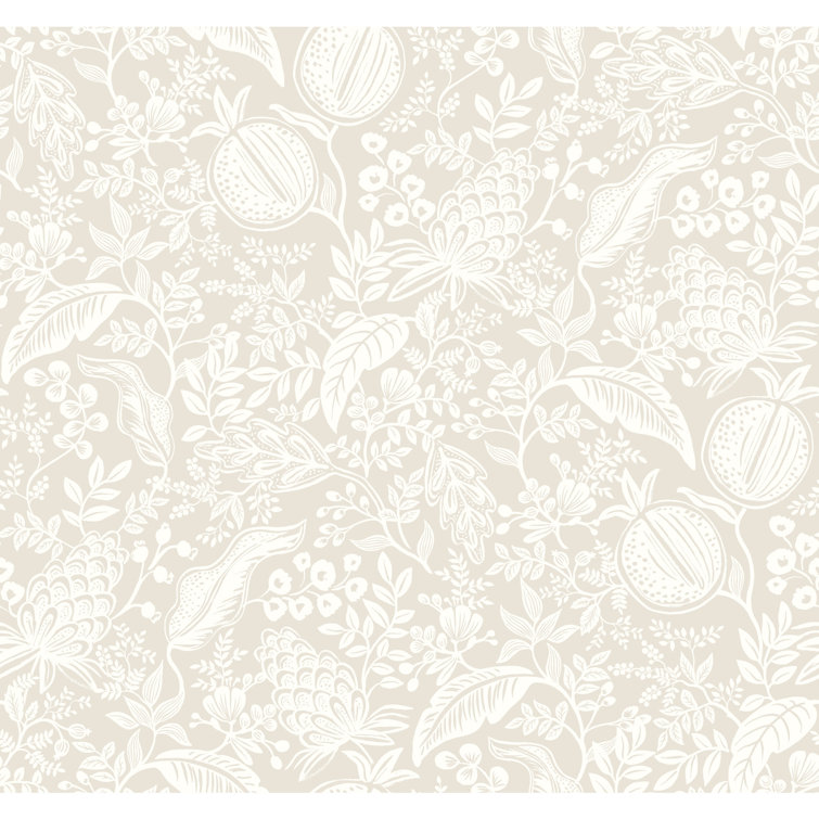 Beige and White Nonwoven Floral Pomegranate Wallpaper Roll