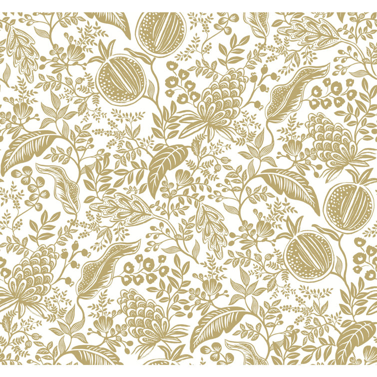 White and Metallic Gold Damask Wallpaper Roll