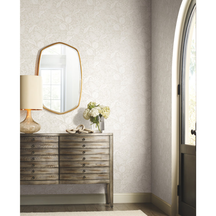 Beige and White Nonwoven Floral Pomegranate Wallpaper Roll