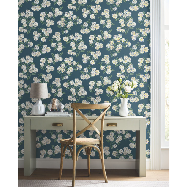 Blue Hydrangea Floral Non-pasted Washable Wallpaper