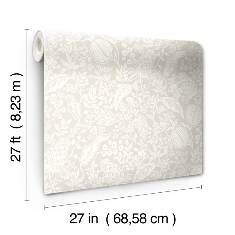Beige and White Nonwoven Floral Pomegranate Wallpaper Roll