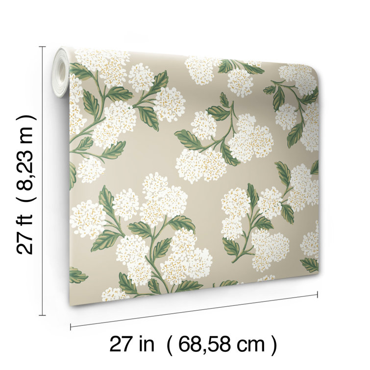 Hydrangea Whimsical 27' x 27" Nonwoven Wallpaper in White
