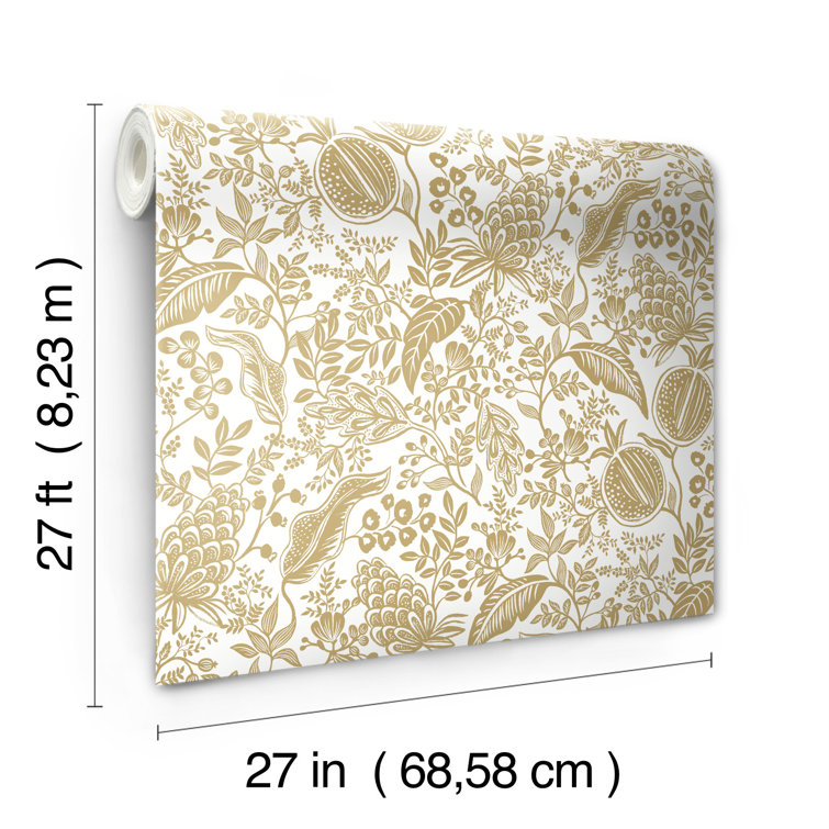 White and Metallic Gold Damask Wallpaper Roll