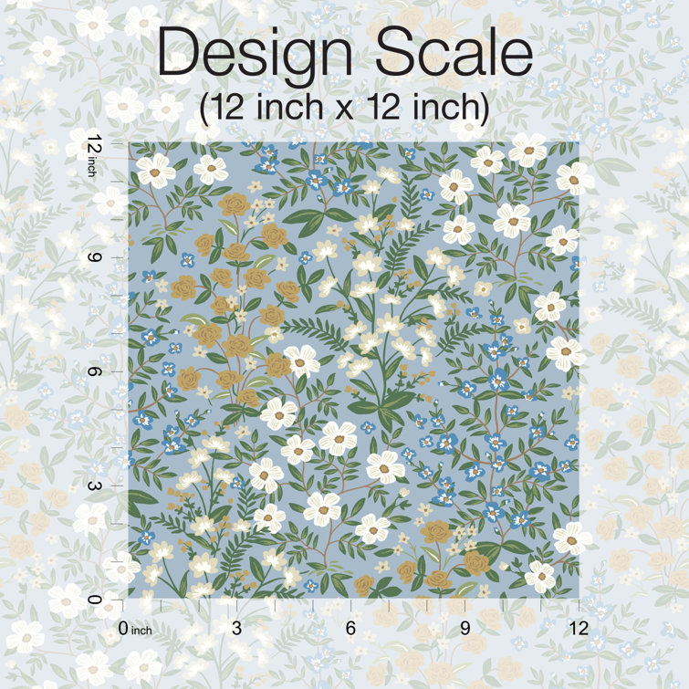 Blue and White Floral Nonwoven Wallpaper Roll