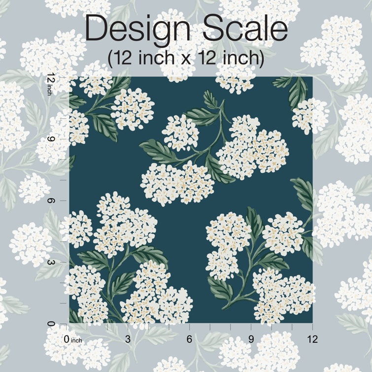 Blue Hydrangea Floral Non-pasted Washable Wallpaper