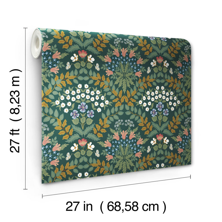 Green and Gold Floral Nonwoven Wallpaper Roll