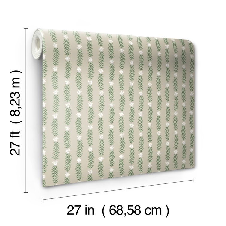 Eden's Whimsy Beige & Green Organic Stripe Wallpaper Roll