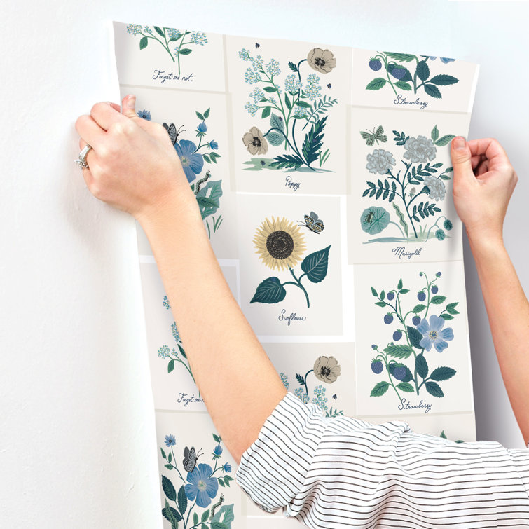 White and Blue Botanical Floral Non-Pasted Wallpaper