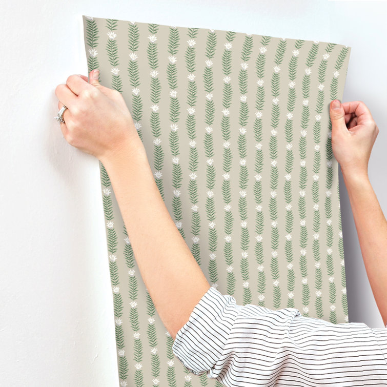 Eden's Whimsy Beige & Green Organic Stripe Wallpaper Roll