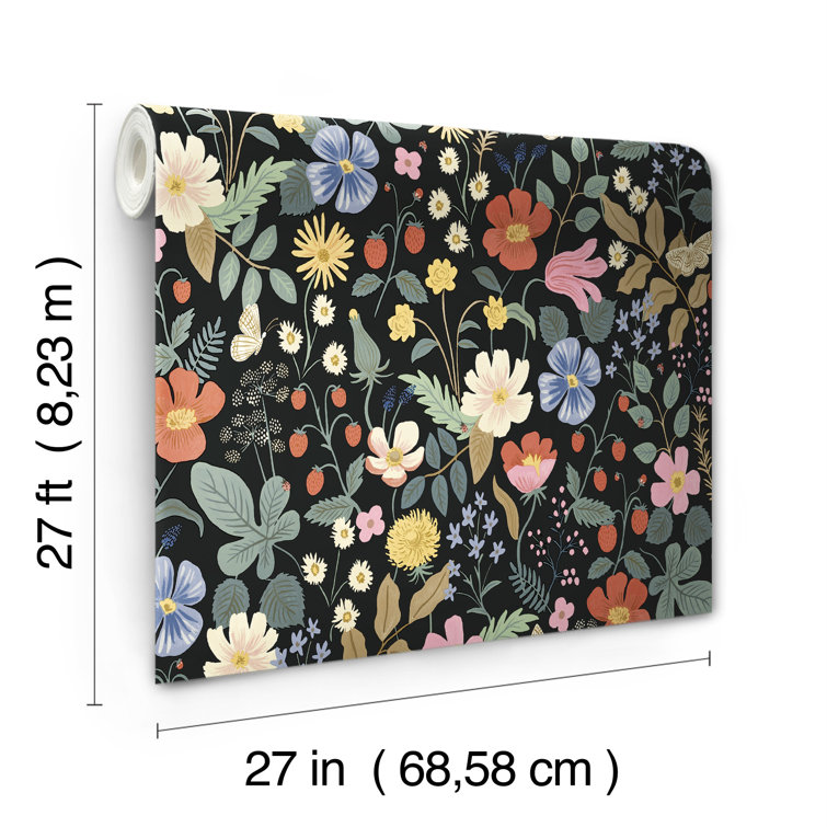 Black Floral Removable Washable Wallpaper Roll