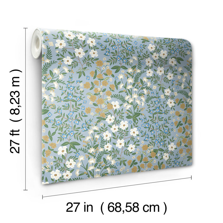 Blue and White Floral Nonwoven Wallpaper Roll