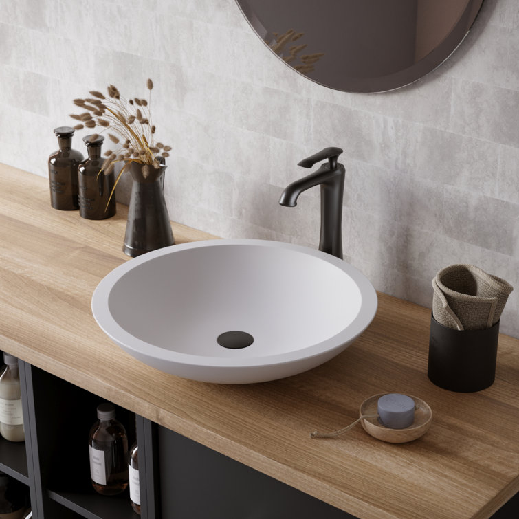 Matte White Acrylic Round Above-Counter Vessel Sink, 19.25"