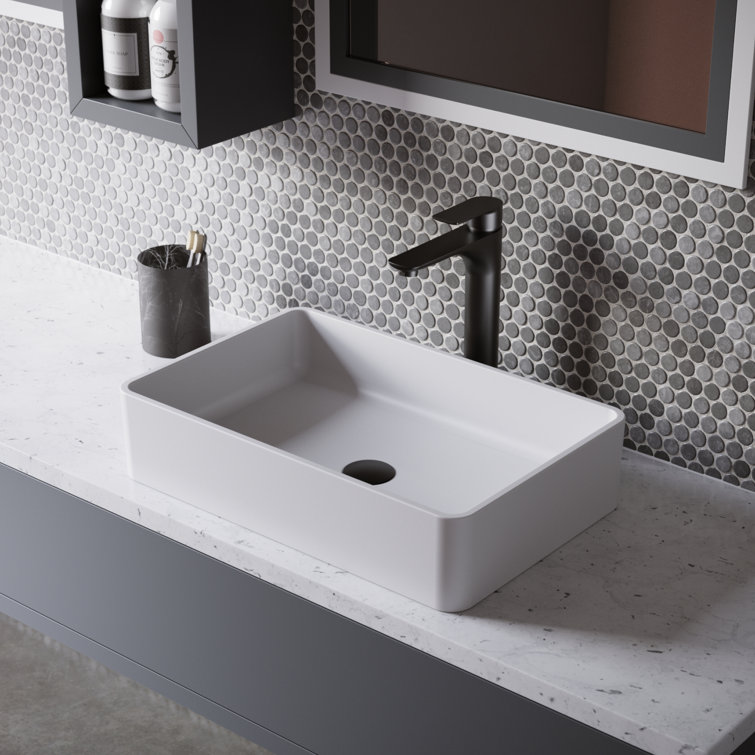 Matte White Acrylic Rectangular Above-Counter Vessel Sink