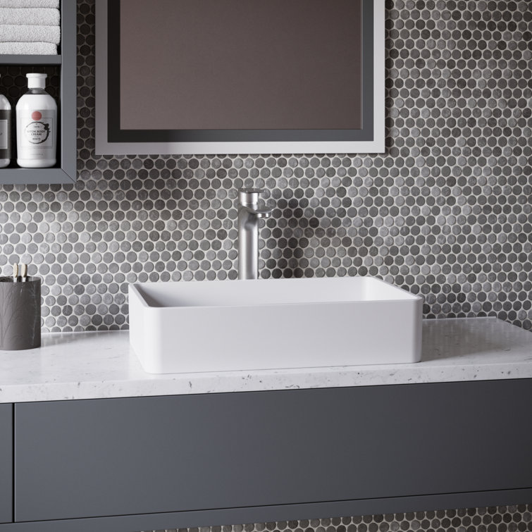 Matte White Acrylic Rectangular Above-Counter Vessel Sink